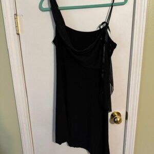 Black party dress. Asymmetrical hem. Size L